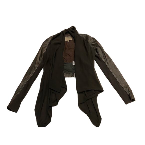 Muubaa Women's 10 Black Sheer Drape Leather Moto Mixed Media Jacket Cropped - Picture 5 of 12